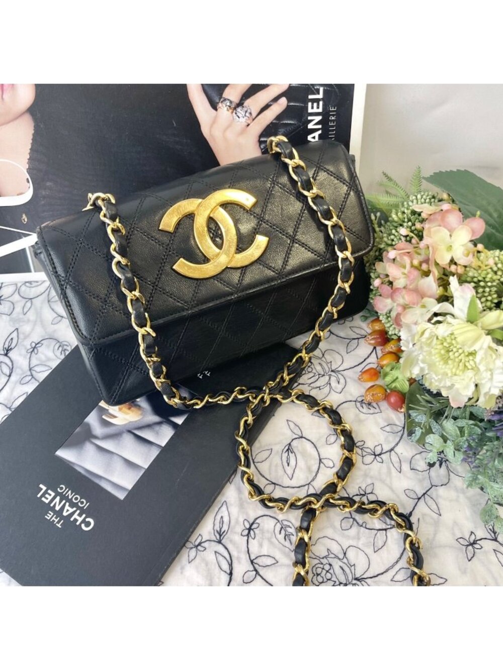 Chanel Vintage Quilted Jumbo CC Logo Shoulder Bag